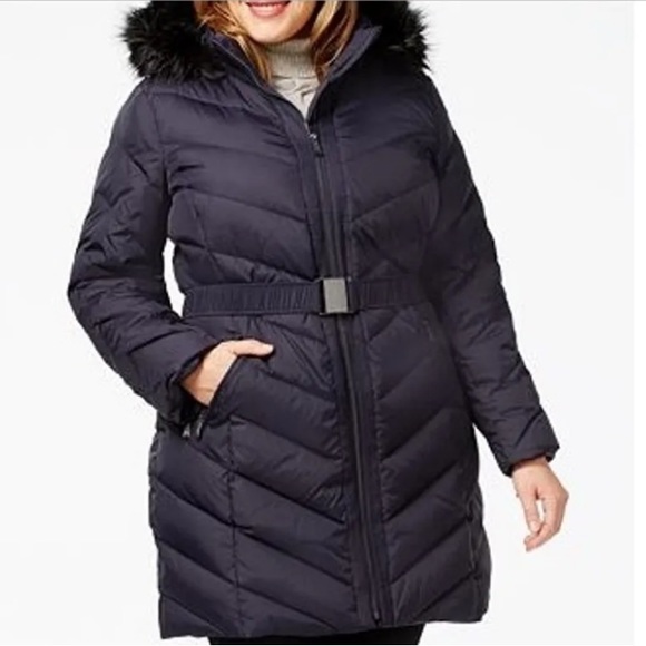 DKNY Plum Down Puffer Faux Fur Jacket Coat - Picture 8 of 13